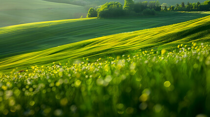 Wall Mural - Rolling Green Hills and Fields of Flowers in the Countryside