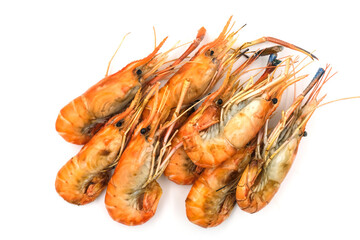 Wall Mural - Grilled shrimp on a white background. Seafood. Natural symptoms