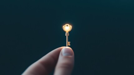 Wall Mural - A hand holding a key with a glowing light, representing unlocking the potential of resources for effective management.