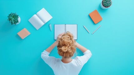 Wall Mural - A writer at their desk, surrounded by books and research materials, crafting engaging content.