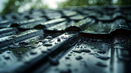 Poster - Close Up of Raindrops on a Metal Roof