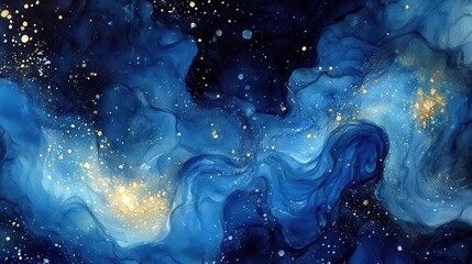 Wall Mural - glowing electric blue plasma dancing delicately amidst twinkling stars in night sky watercolor paint