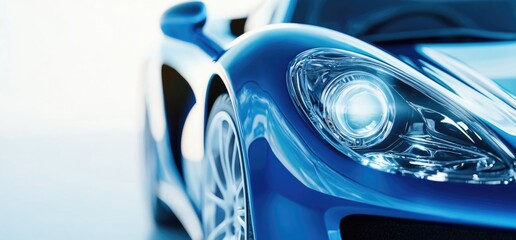 A blue sports car headlight isolated on a white background.