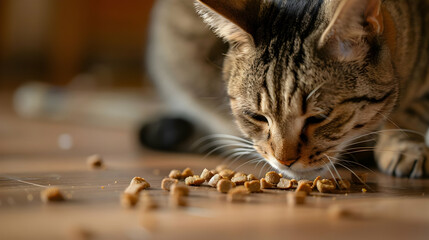 Poster - Closeup of a Tabby Cat Enjoying a Delicious Meal