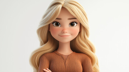 3d cartoon girl on white background, concept child character