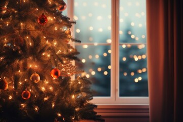 Canvas Print - Christmas tree christmas glowing window.