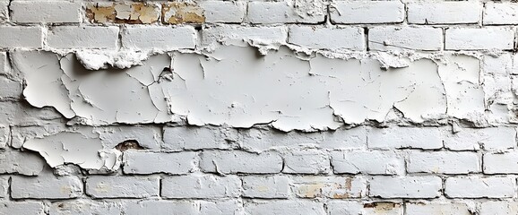 Wall Mural - White brick wall with peeling paint.