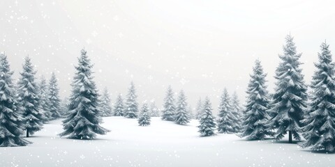 Poster - A snowy landscape with many pine trees covered in snow background scenery vegetation.