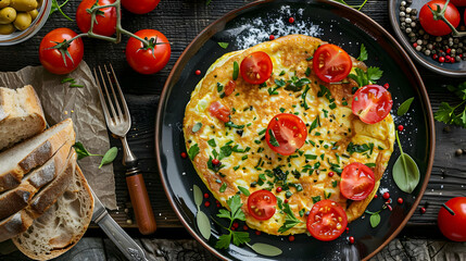 Sticker - Delicious Omelette with Tomatoes and Parsley - A Simple Breakfast