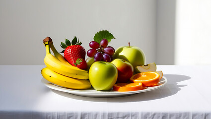 Fruits in the plate  variant and colourful background