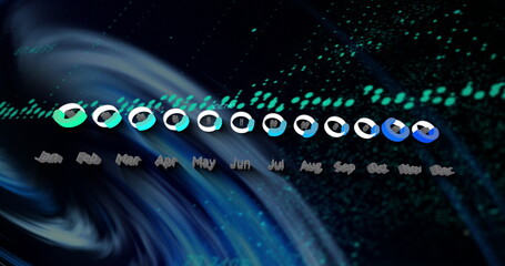 Canvas Print - Image of digital data processing over network of connections and light trails