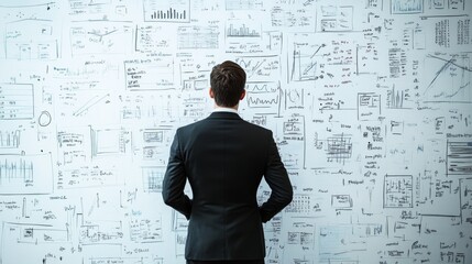 Poster - A business professional standing in front of a whiteboard filled with strategic plans, clearly outlining their goals and the path to success.