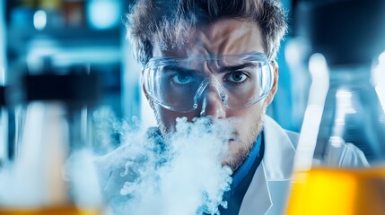 A Chemist in a Lab Coat Breathes in Smoke