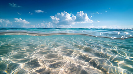 Wall Mural - Crystal Clear Ocean Water and Blue Sky with Clouds