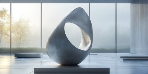 Sticker - minimalist abstract sculpture in modern gallery, clean lines, softly blurred background, contemporar