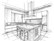 © Vlad - Kitchen Design Sketch. Abstract Interior Architecture Perspective in Three-Dimensional Print