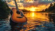 © nitiroj - A calming acoustic guitar playing gentle melodies by a peaceful riverside at sunset, waves of relaxing sound drifting through the air Guitar, Background Music, Relaxing, Nature