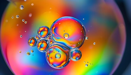 Wall Mural - Colorful close-up of bubbles creating a mesmerizing rainbow bokeh effect in an abstract backdrop