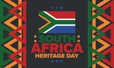 Wall Mural - South Africa Heritage Day. Happy holiday. Celebrate culture and traditions of nation. South African flag. Poster with illustration. Pattern design. Vector