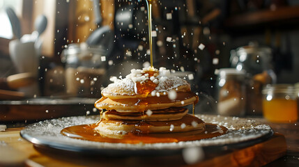 Sticker - Delicious Pancakes with Syrup and Powdered Sugar