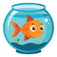 Goldfish in Fishbowl vector illustration on white background.