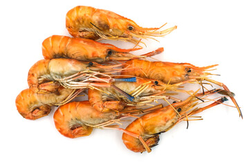 Wall Mural - Grilled shrimp on a white background. Seafood. Natural symptoms