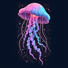 Poster - Neon Braided Jellyfish Underwater Design