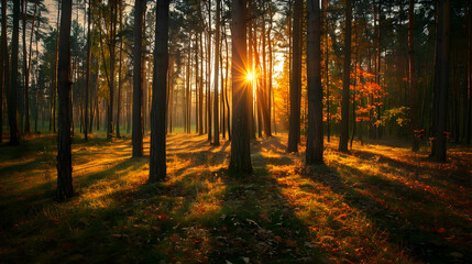 Poster - Golden Hour in the Forest: A Stunning Autumn Landscape