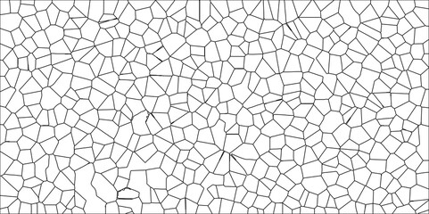 Wall Mural - Abstract White Colored Broken Stained-Glass Geometric Retro Tiles Pattern w Black Lines & Quartz Crystal Voronoi Diagram Background for Website, Fabric Printing, Brochures, Luxury/Premium Packaging