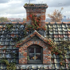 Wall Mural - Charming Old Brick Building with Ivy and a Window