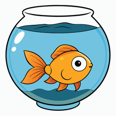 Goldfish in Fishbowl vector illustration on white background.