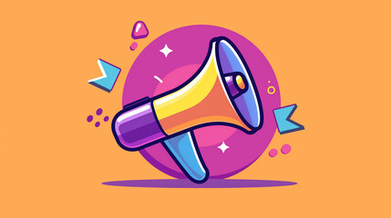 Colorful cartoon megaphone with vibrant background design showcasing communication and announcements for promotional activities