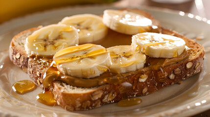 Sticker - Delicious Banana Toast with Peanut Butter and Honey - A Quick and Easy Breakfast