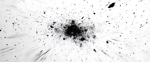 Abstract black and white textured background with black speckles and a central burst of black.