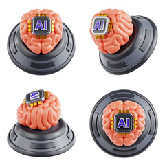 3d ai brain icon illustration isolated. Artificial Intelligence. UI Elements