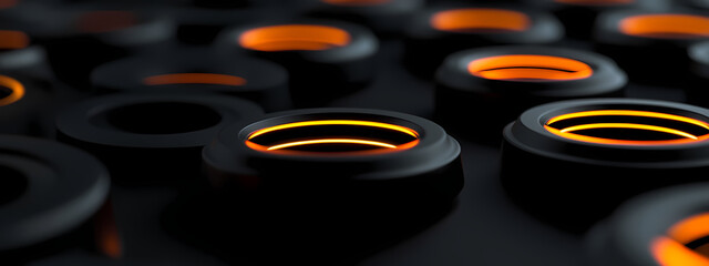 Futuristic Black Rings with Soft Orange Glow