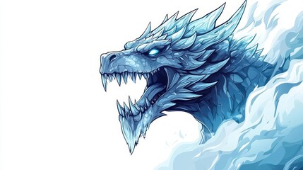 A glacial dragon with iciclecovered horns, roaring into the wind, bold and dynamic, digital illustration, isolated on white background