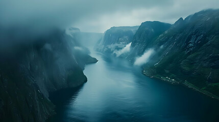 Wall Mural - Aerial View of a Dramatic Fjord in Norway