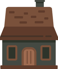 Poster - Small brick house with chimney illustration featuring brown roof and green walls