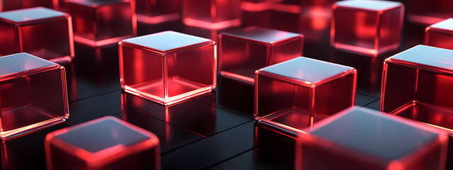 Canvas Print - Translucent Red Cubes with Pulsating Light