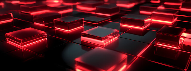 Canvas Print - Translucent Red Cubes with Pulsating Light