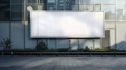 Blank billboard on a modern glass building facade, ready for a new advertisement or promotional content to be displayed.