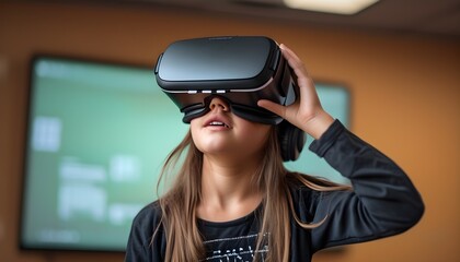 Wall Mural - Empowering Futures: Schoolgirl Embracing Virtual Reality in Education