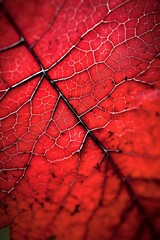 Wall Mural - Close-up of a vibrant red leaf showcasing intricate vein patterns.