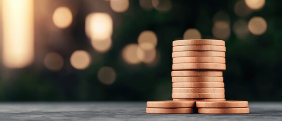 Wall Mural - Stacked Coins with Blurred Background in Warm Light