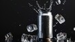 © VK Studio - A refreshing soda can erupts with splashing water and ice cubes against a dark background, capturing the essence of a cool and invigorating drink.