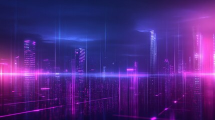 Futuristic city skyline with neon lights