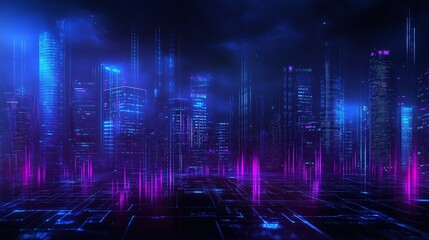 Wall Mural - Futuristic cityscape with neon lights