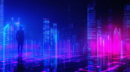 Wall Mural - Futuristic cityscape with neon lights