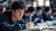 © Nany - a student diligently taking notes during a lecture, representing the focus and effort involved in academic pursuits